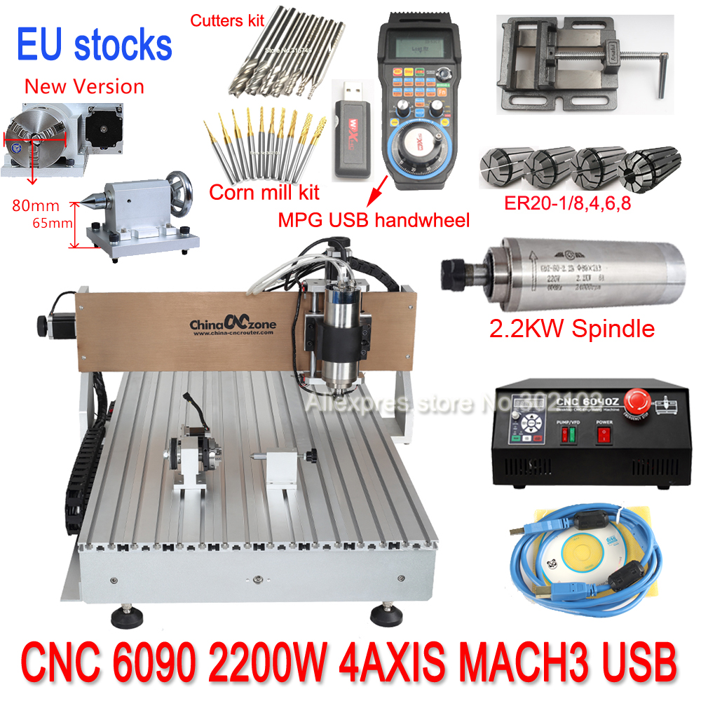Mini CNC Woodworking CNC 6090 4Axis Router 2.2KW Frame USB Mach3 3D CNC6090 Metal Engraving Machine Water cooling EU stocks