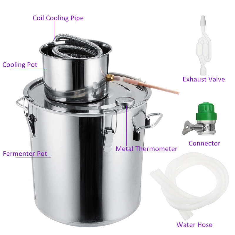 10//20/30L Distiller Home Brew Moonshine Alcohol Copper Distillery Stainless Boiler Water Essential Oil Brewing Kit