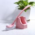 Plastic Long Handle Bathroom Scrub Cleaning Brush Double Sided Toilet Brush With Stand Base Creative Household Cleaning Tool