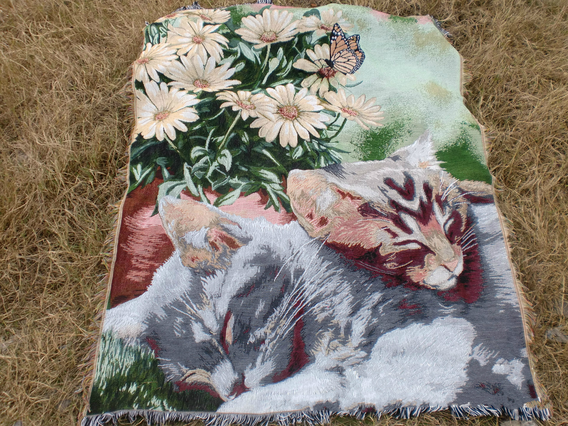 Exquisite Anti-slip Sofa Blanket Cover Table Cloth European Pastoral Home Decorative Artistic 2 Sleeping Cats Tassel Tapestry