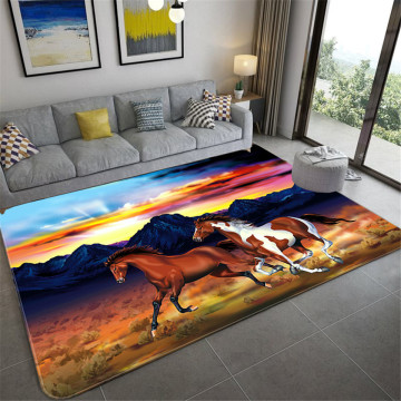 Horse Pattern Large 3D Mat For Living Room Animal Printed Area Rug Bedroom Sponge Bedside Mat Entrance Door Carpet Washable