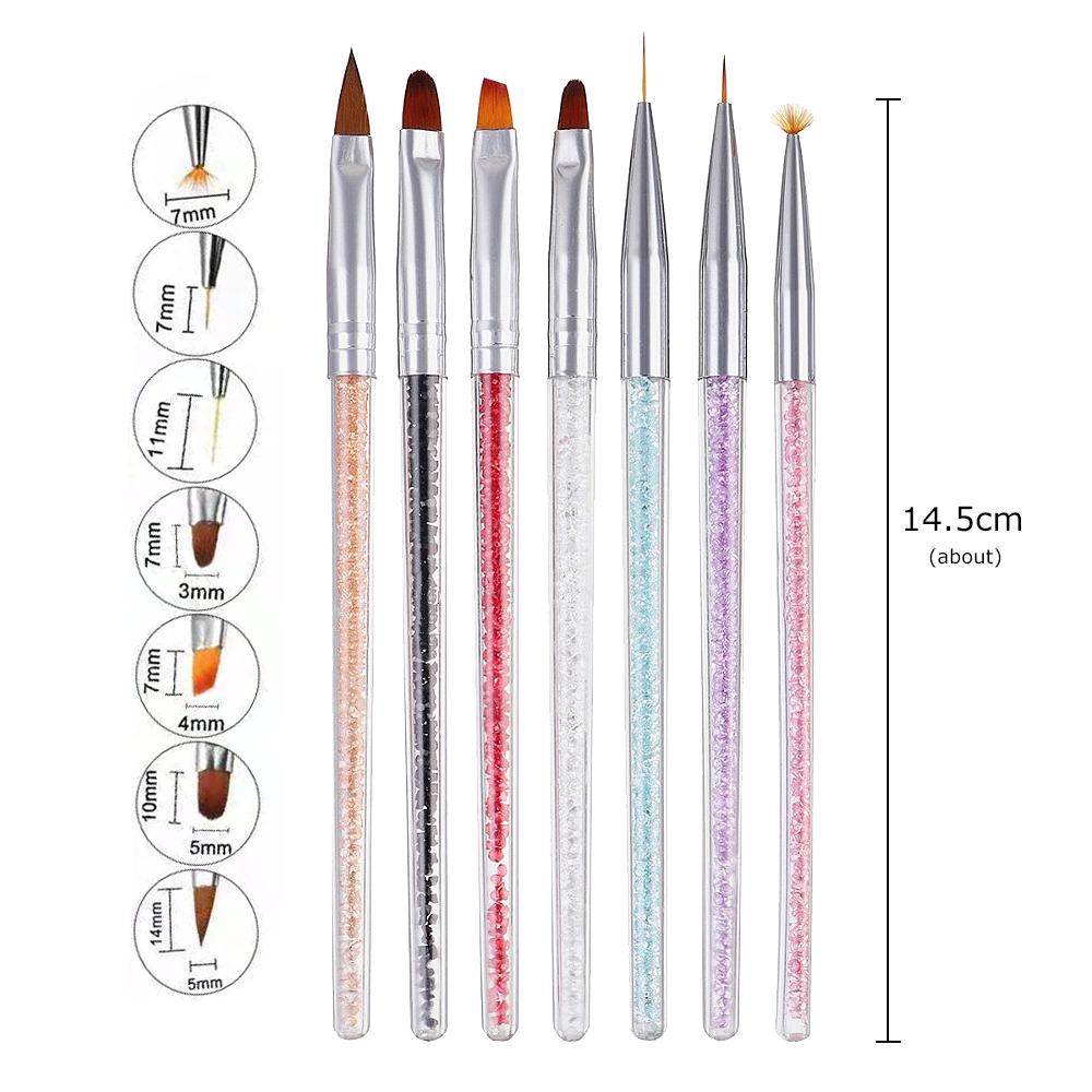 7pcs Nail Brush Set Painting Phototherapy Brush Hook Line Tool Diamond 7 Colors Acrylic Nail Brush