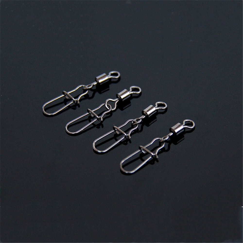 FISHINAPOT 30pcs/lot 2#-10# Stainless Steel Connector Bait Spinner Fishing Lure Rolling Swivel With Fast Lock Snap Hook Rotating