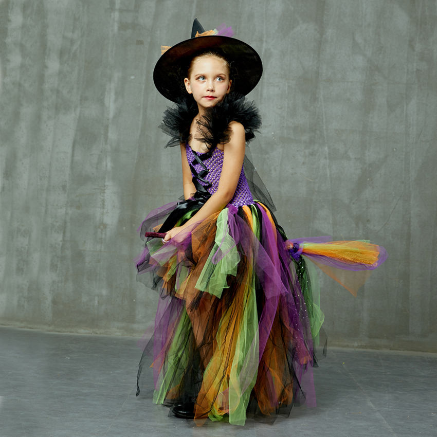 Halloween Witch Costume Dress For Girls Carnival Show Cosplay Robe Nina Disfraz Fancy Baby TUTU Dresses Purim Outfits Clothing