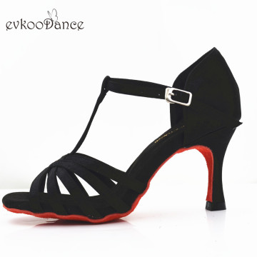 Evkoodance Black Satin Colour Zapatos De Baile Heel Height 7cm Professional suede Red sole Latin Dance Shoes For Girls Evk554