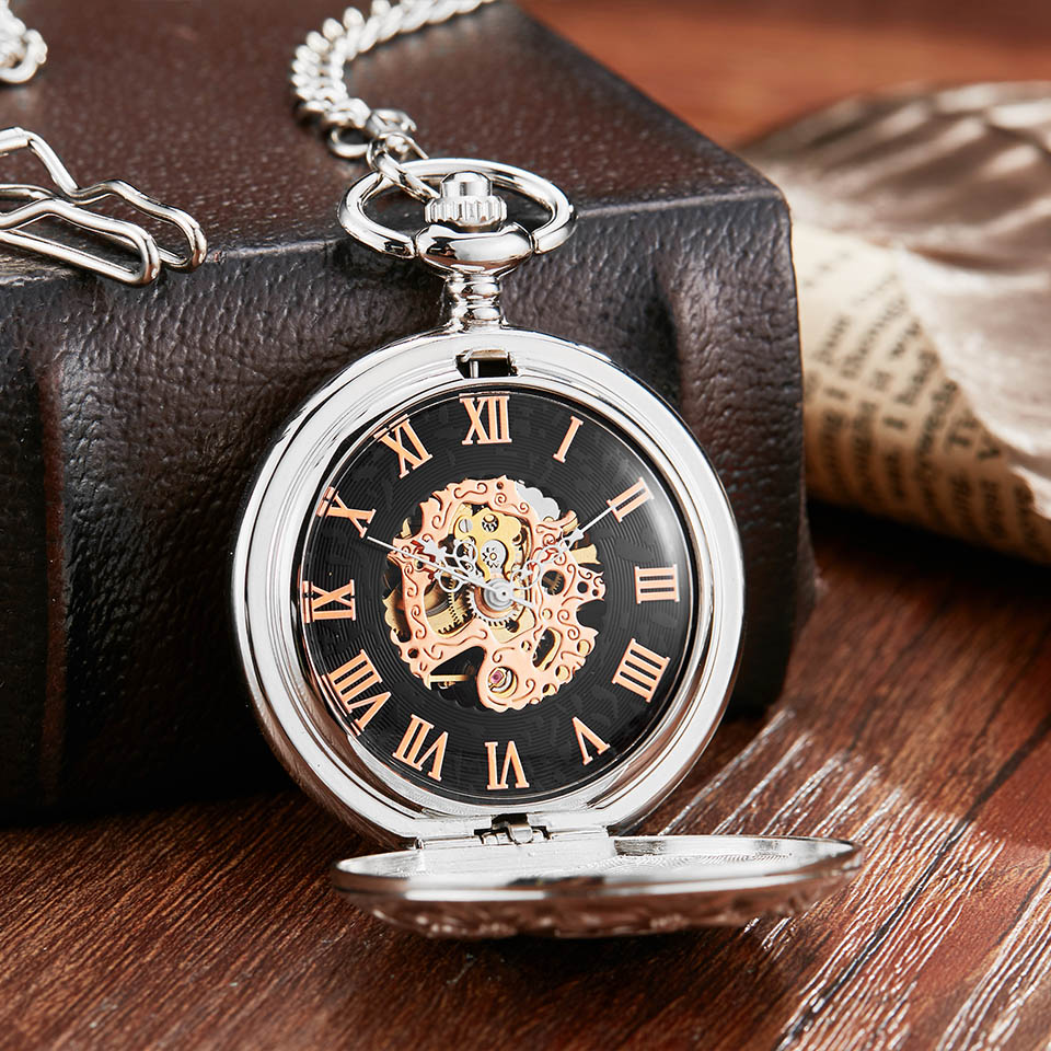 Cross Christian Mechanical Pocket Watch Doctor Men Women Sliver Clock Hand Wind Roman Numerals Dr. Flower Engraved Nurse Watches