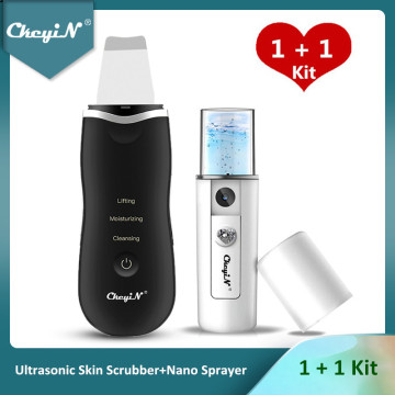 Ultrasonic Nano Ion Skin Scrubber Cleaner Face Lifting Peeling Extractor Deep Cleaning Beauty Device + Facial Steamer Sprayer 44