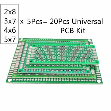 20Pcs Universal PCB Kit 2x8 3x7 4x6 5x7 CM Green Double Side Prototype PCB Printed Circuit Board For Arduino Soldering Board