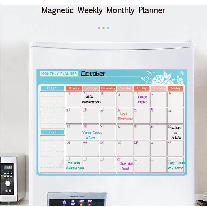 Magnetic Weekly Monthly Planner Calendar Dry Erase Board for Kids Message Memo Fridge Magnet Whiteboard Marker Wall Door Sticker