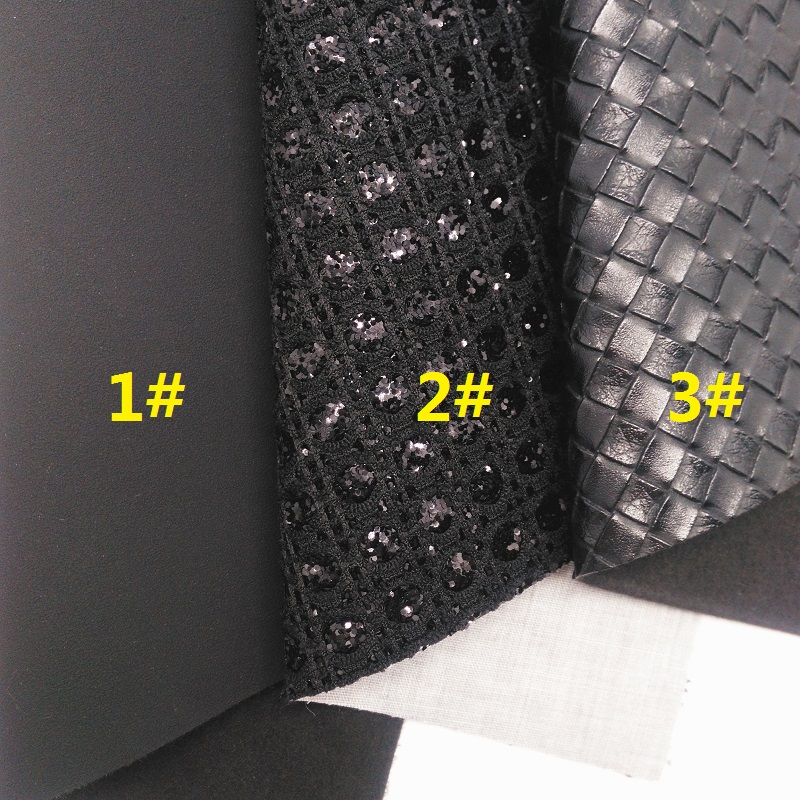 BLACK Glitter Fabirc, Suede Faux Leather Fabric, Weaving Synthetic Leather Fabric Sheets For Bow A4 8"x11"Twinkling Ming XM414