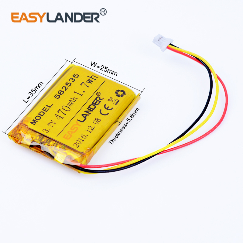 3pcs/Lot 3.7V 470mAh Rechargeable li-Polymer Battery For Transcend DrivePro 100 mp3 DVR GPS headephone 582535 602535 caram m1