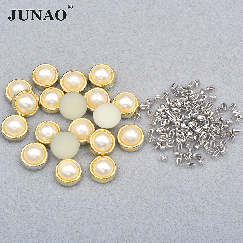 JUNAO 8mm 200Pcs Gold Glass Rhinestones Flat Back Sew On Claw Crystal Stones For Rhinestones Pearl Machine DIY Crafts Tools