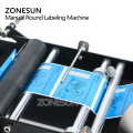 ZONESUN Manual Round Bottle Labeling Machine Beer Cans Wine Adhesive Sticker Labeler Label Dispenser Machine Packing Machine