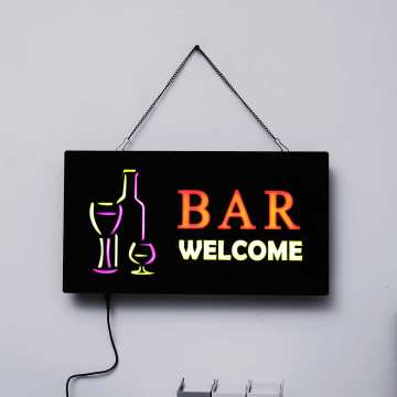 BAR Welcome LED Hanging Sign Light Board Pub Store Door Window Display Lamp Party Decoration Advertising Commercial Lighting