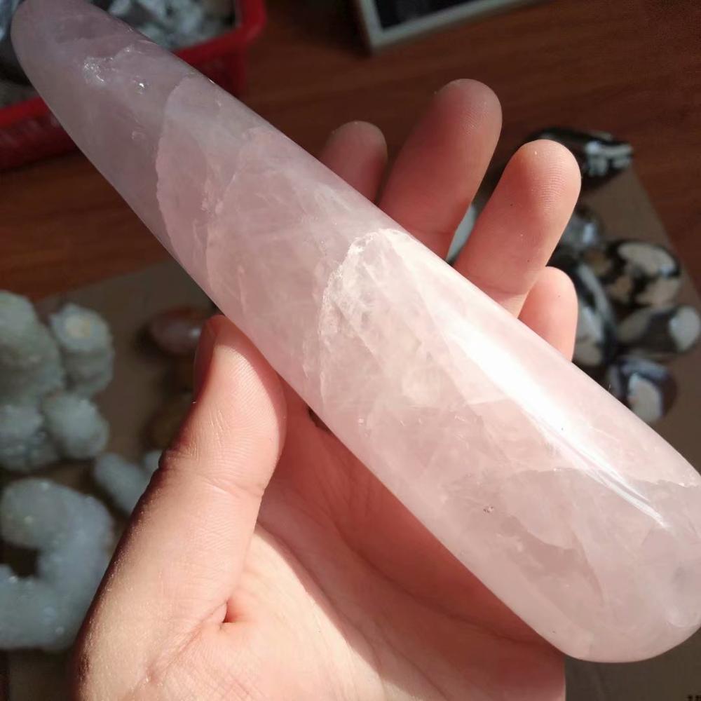 1pc 12-14cm Natural Rose Quartz Crystal Healing Massage Wands Stone Massage Reiki Stick For Gifts