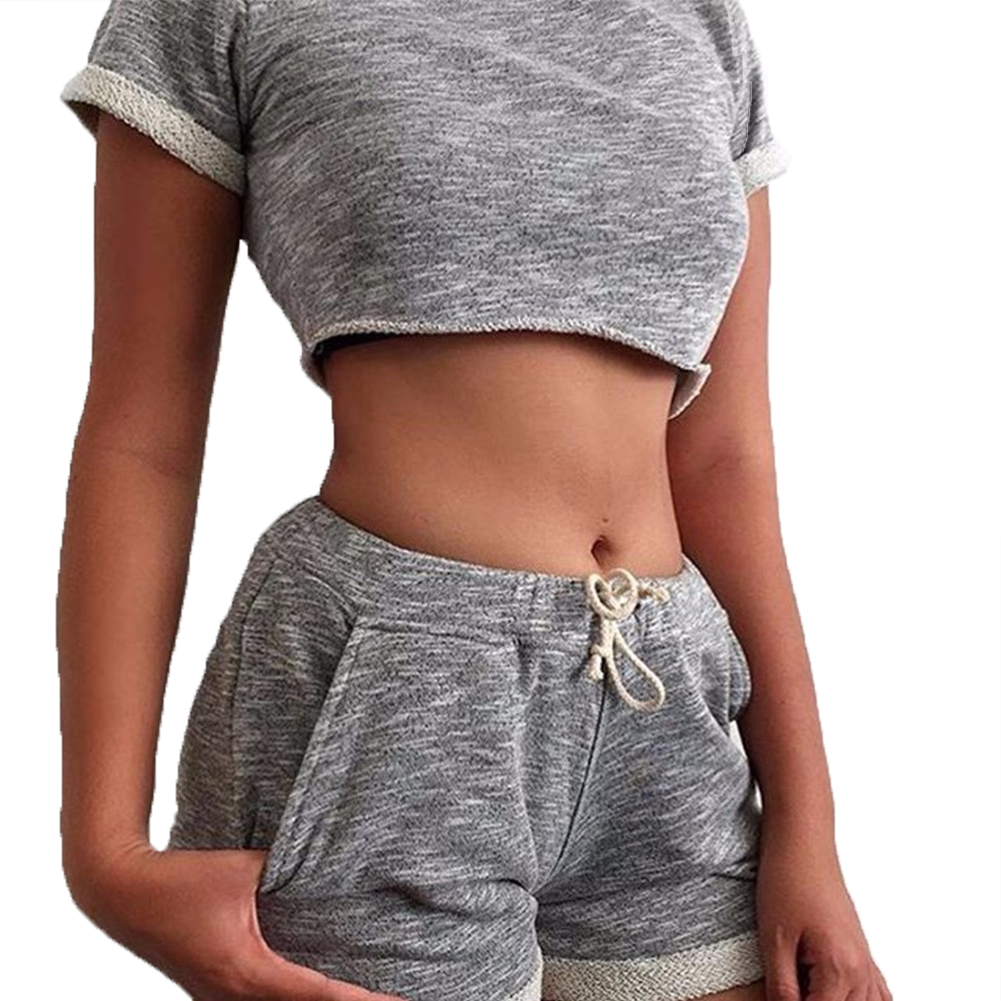 New Women's Yoga Set Summer Solid Short Sleeve Home Gym Training Wear Short Tops Loose Shorts Fitness Sports Exercise 2020