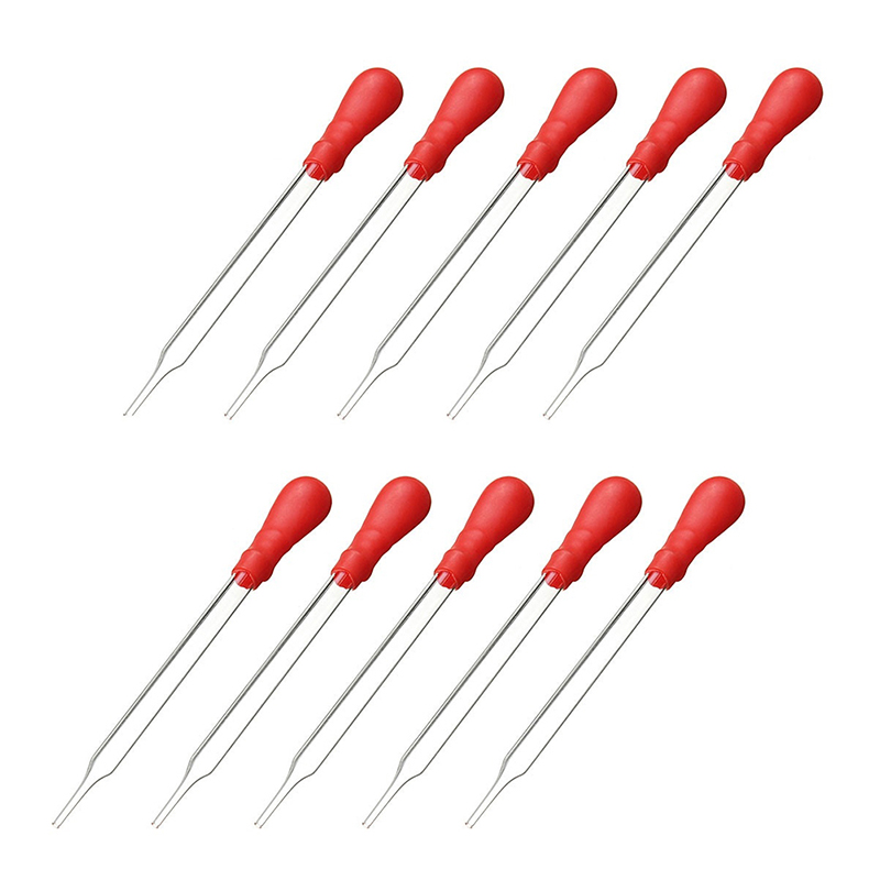 10pcs 10ml Durable Long Glass Experiment Medical Pipette Dropper Transfer Pipette With Red Rub Lab Supplies