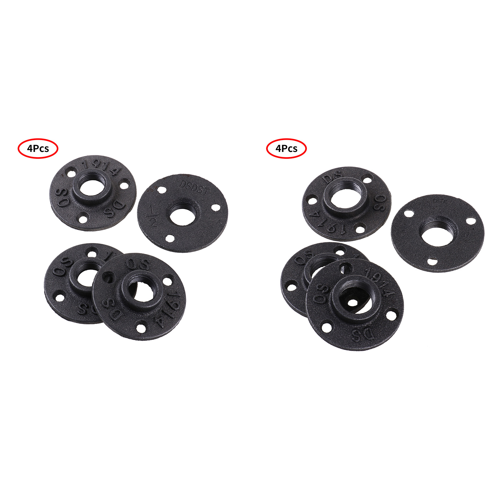 4Pc 3/4 1/2 Iron Flange Base Hardware Kit Threaded Pipe Malleable Flanges 3 Bolt Holes Screw Cast Pipe Fittings Home Accessories