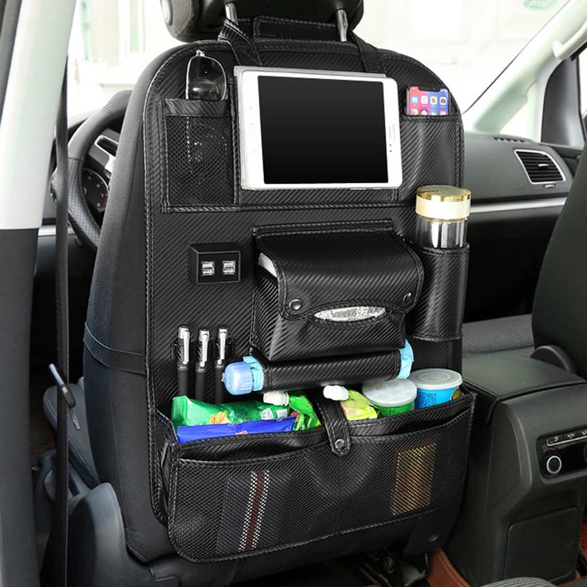 4 Usb Charge Universal PU Leather Quality Car Seat Back Storage Bag Foldable Organizer Multi Pockets Tablets Holder For Toyota