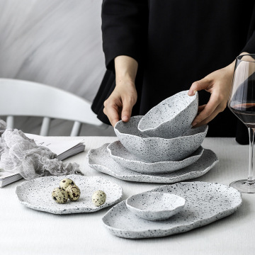 Pattern Ceramic Food Plate Dish Rice Salad Bowl Retro Porcelain Tray Household Tableware Dinner