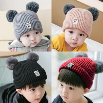 Bobora Beanies Baby Hat Pompon Winter Children Hat Knitted Cap For Girls Boys Casual Solid Color Girls Hat Baby Beanies