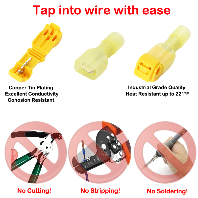 50/40PCS Wire Cable Connectors Terminals Crimp Terminal Scotch Lock Quick Splice 12-10AWG Electrical Car Audio Kit Tool Set