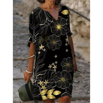 Fashion casual dress loose large size sleeve print dress ladies new