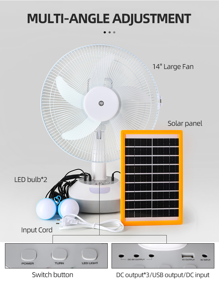 Rechargeable 14 inch Electric Oscillating Solar Fan with Light and Bulbs-detail-7