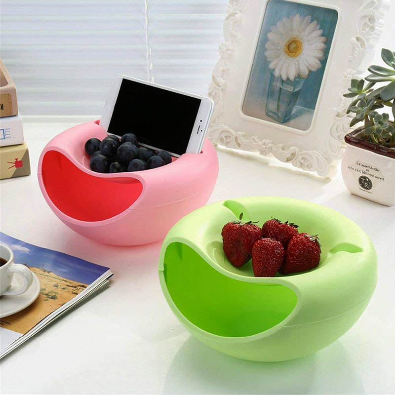 Creative Bowl Double Layer Dry Fruit Containers Snacks Seeds Storage Box Garbage Holder Plate Dish Organizer with Phone Holder