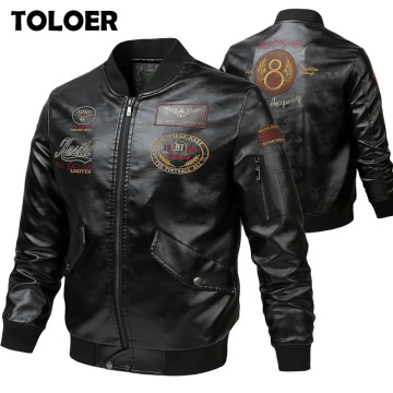 New MA1 Men Leather Jacket Embroidered Outwear Pilot Flight Slim Fit Jackets Autumn Winter Fleece Jacket Warm Motorcycle Coats