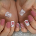 Christmas Matte Fake Nail Light Pink Deer Lovely Artificial Square Nail Adult Nai Art Tool Decorative Fingernails