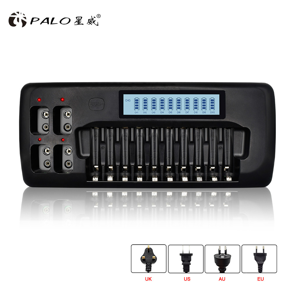 14 slots intelligent LCD battery Charger for 1.2v NICD NiMH AA AAA Rechargeable battery 9v rechargeable battery 9v