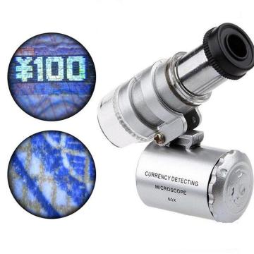 Mini 60X Microscope LED Jewelry Loupe UV Currency Detector Portable Magnifier Magnifying Eye Lens