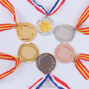 Gold, silver medal custom marathon medal with ribbon