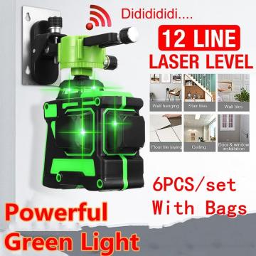 6Pcs 3D 12Lines Laser Level Green Light Wavelength 532nm Automatic Self Leveling 360 Rotary Vertical Horizontal Line Laser Level