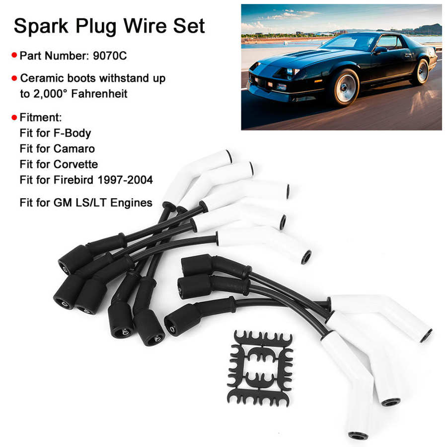 Ignition Wire Kit Spark Plug Wire Ceramic Boot Ignition Cable Replacement 9070C Fit for GM LS/LT Engines Car Accessories