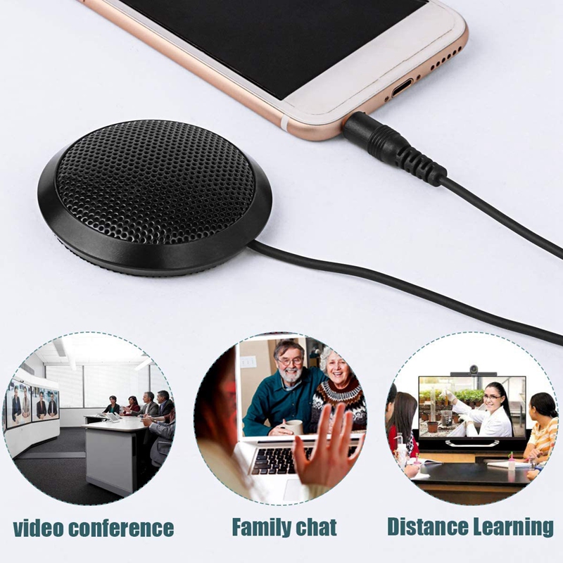 Conference Microphone 3.5mm Omnidirectional Condenser Stereo Mic Surface Mounted for Teleconferencing Laptop Computer Desktop