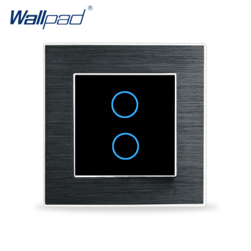 Metal 2 Gang 1 Way Touch Switch Wallpad Luxury Wall Switch Satin Metal Panel Touch Glass Sensor Wall Smart Touch Switch