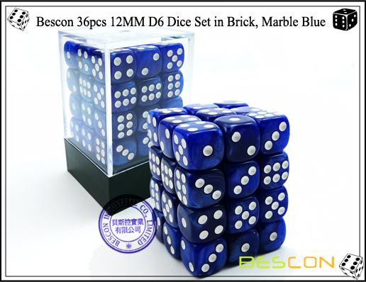 Bescon 36pcs 12MM D6 Dice Set in Brick, Marble Blue-1