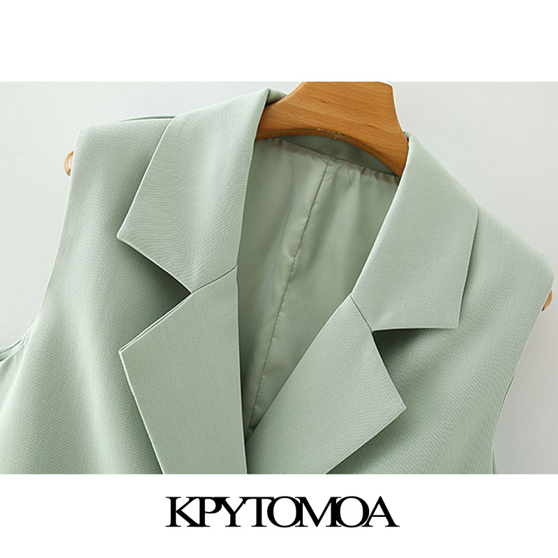 KPYTOMOA Women 2020 Fashion With Bow Tied Office Wear Wrap Vest Coat Vintage Notched Collar Sleeveless Female Waistcoat Chic Top