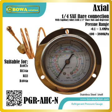 0~3.8MPa pressure Gauge with 1m capillary connection sets is working together with pressure switch to protect compressors