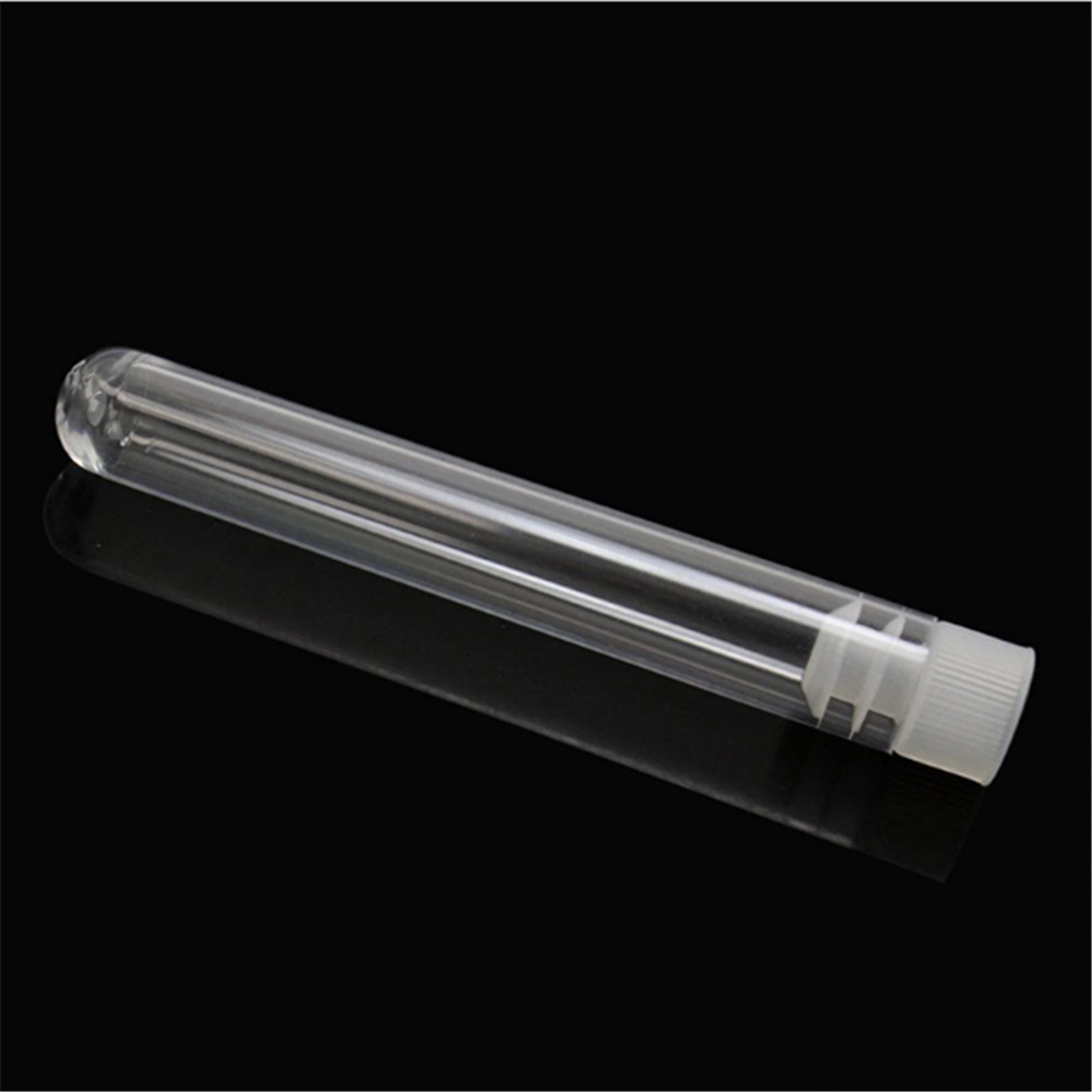 10PCS 13x75mm Lab Clear Plastic Test Tube Round Bottom Tube Vial with Cap Office Lab Experiment Supplies