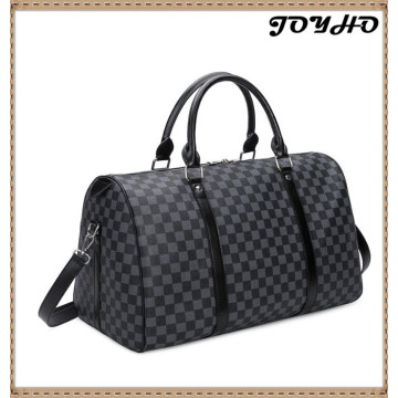 Classic Plaid Design Mens Leather Travel Bag Brand Leather Business Man Bag Overnight Tote Bags Carry On Luggage Shoulder Bags