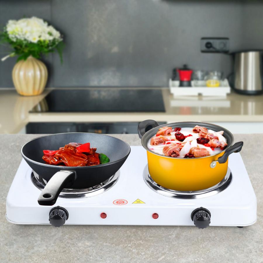 2000W 5 Gear Adjustable Heater Plate 220V Electric Double Burners Hot Plate Countertop Buffet Stove Heating Plate Outdoor Stove