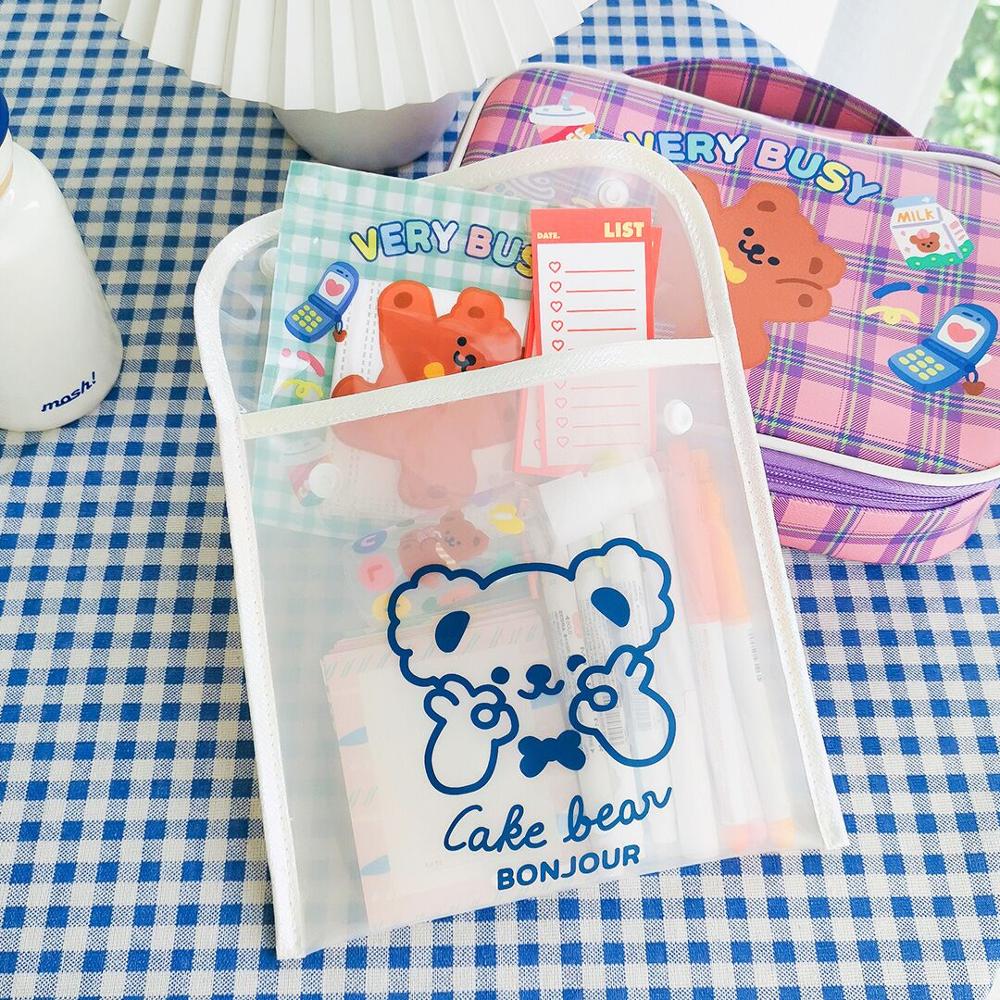 MINKYS Large Capacity PVC Bear Portable Pencil Bag Cute Pencilcase Desktop Storage Bag 20CM Kawaii School Stationery Gift