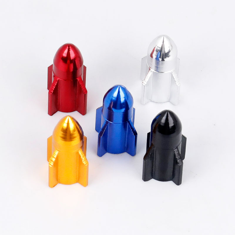 Bicycle 4PCS Bicycle Schrader Valve Cap Rocket-shaped Tire Nozzle Adaptor A/V Lid Anodized Alloy Cover Cycle Valve Parts