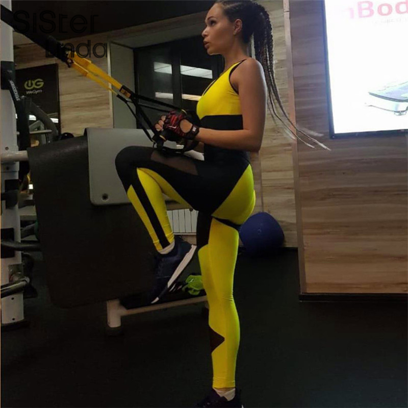 Sisterlinda Women Bodysuit Casual Fashion Fitness Jmpsuits Sleeveless Full Length Slim Skinny Yellow Rompers Playsuit Mujer 2020