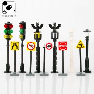 City Military Accessories Street Car Light Traffic Sign Brick Toy WW2 Mini Parts Figures Building Blocks Bricks Children