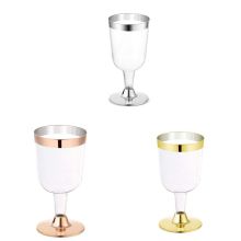 6PCS 180ML Disposable Wine Glass Gold Side Goblet Plastic Champagne Flutes Wedding Birthday Party Supplies Champagne Glasses