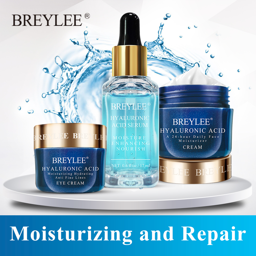 Breylee Hyaluronic Acid Set Skin Care Moisturizing Facial Serum Face Cream Eye Cream Improves Dryness Rough Whitening Repairing